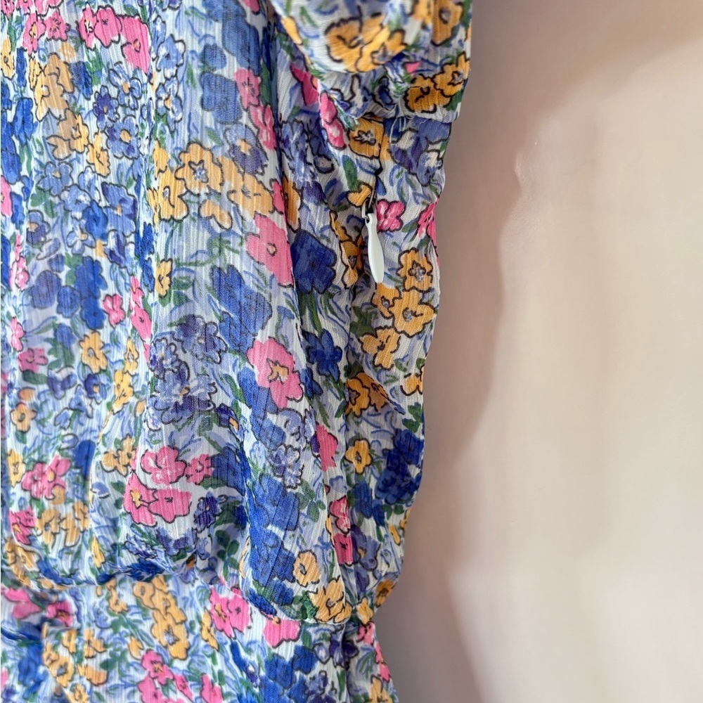 Zara| Blue & Pink Feminine Floral Above Knee Ruched Dress with V-Neck Sz XS - Picture 7 of 9